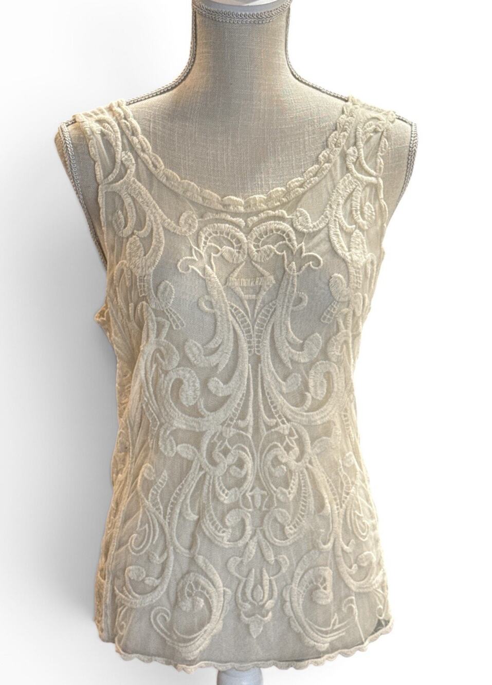 Express Lace Tank Top Ivory Crochet Floral Sheer Mesh Boho Womens Small